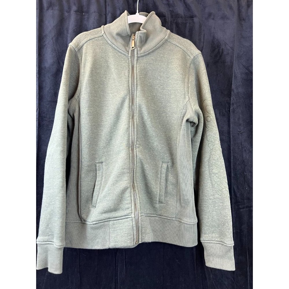 Carhartt Mens Green Full Zip Up Hoodie Embroidered Sleeve Collared Logo Size LG